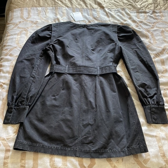 & Other Stories Black Acid Wash Denim Belted Long Puff Sleeve Mini Dress US 6 - Picture 2 of 5